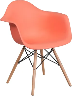 Flash Furniture Alonza Series Peach Plastic Chair with Wooden Legs