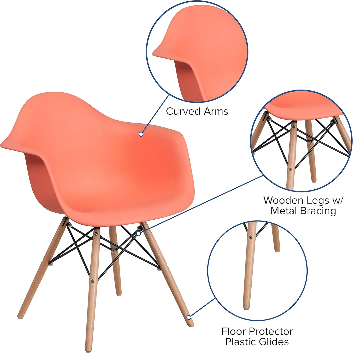 Flash Furniture Alonza Series Peach Plastic Chair with Wooden Legs
