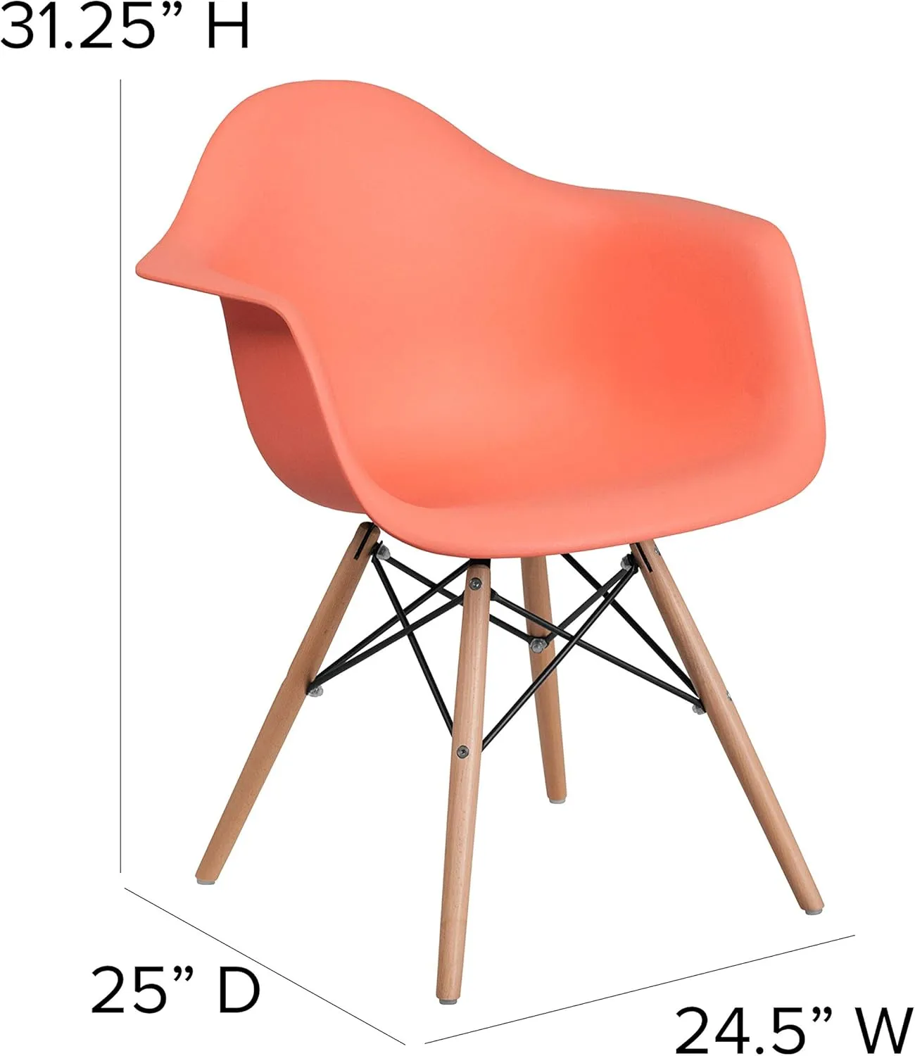 Flash Furniture Alonza Series Peach Plastic Chair with Wooden Legs