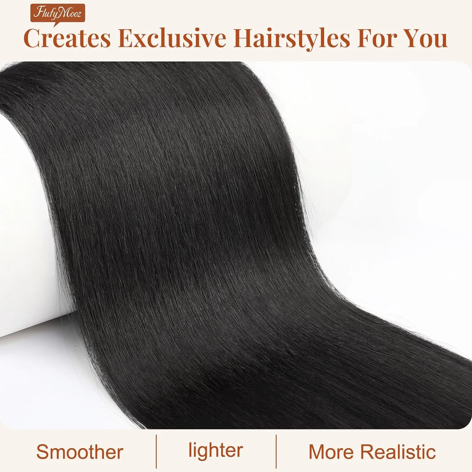 FLUFYMOOZ ponytail extension, 22 Inch Long Straight Drawstring Ponytail Synthetic Hairpieces Fake Pony Tails Natural Soft Clip in Hair Extension ponytail for Women (Natural Black)