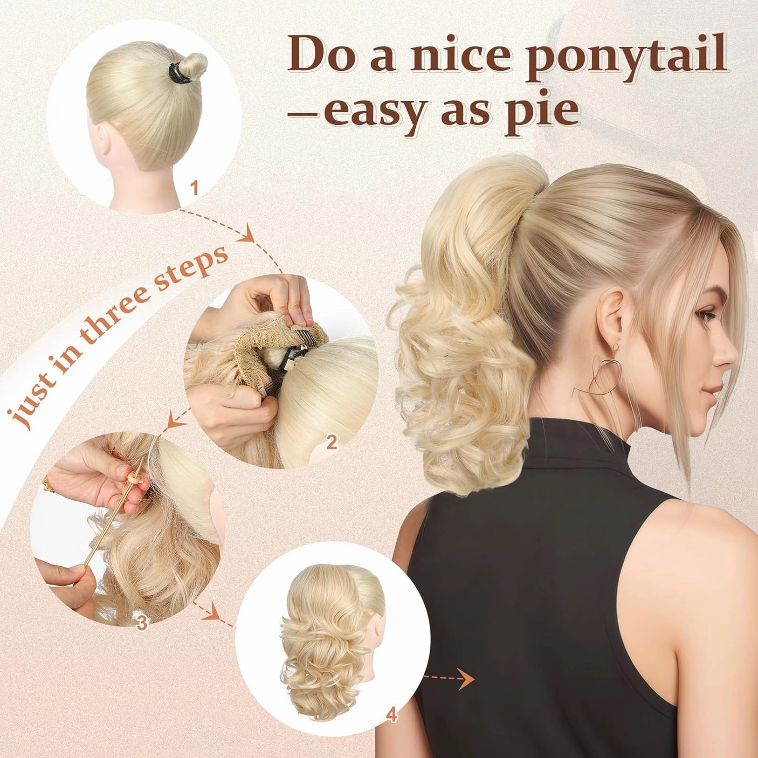 Flufymooz Ponytail Extension, 14 Inch Short Drawstring Ponytail Hair Extension for Women, Soft Synthetic Pony Tails Hairpiece for Women (Black)