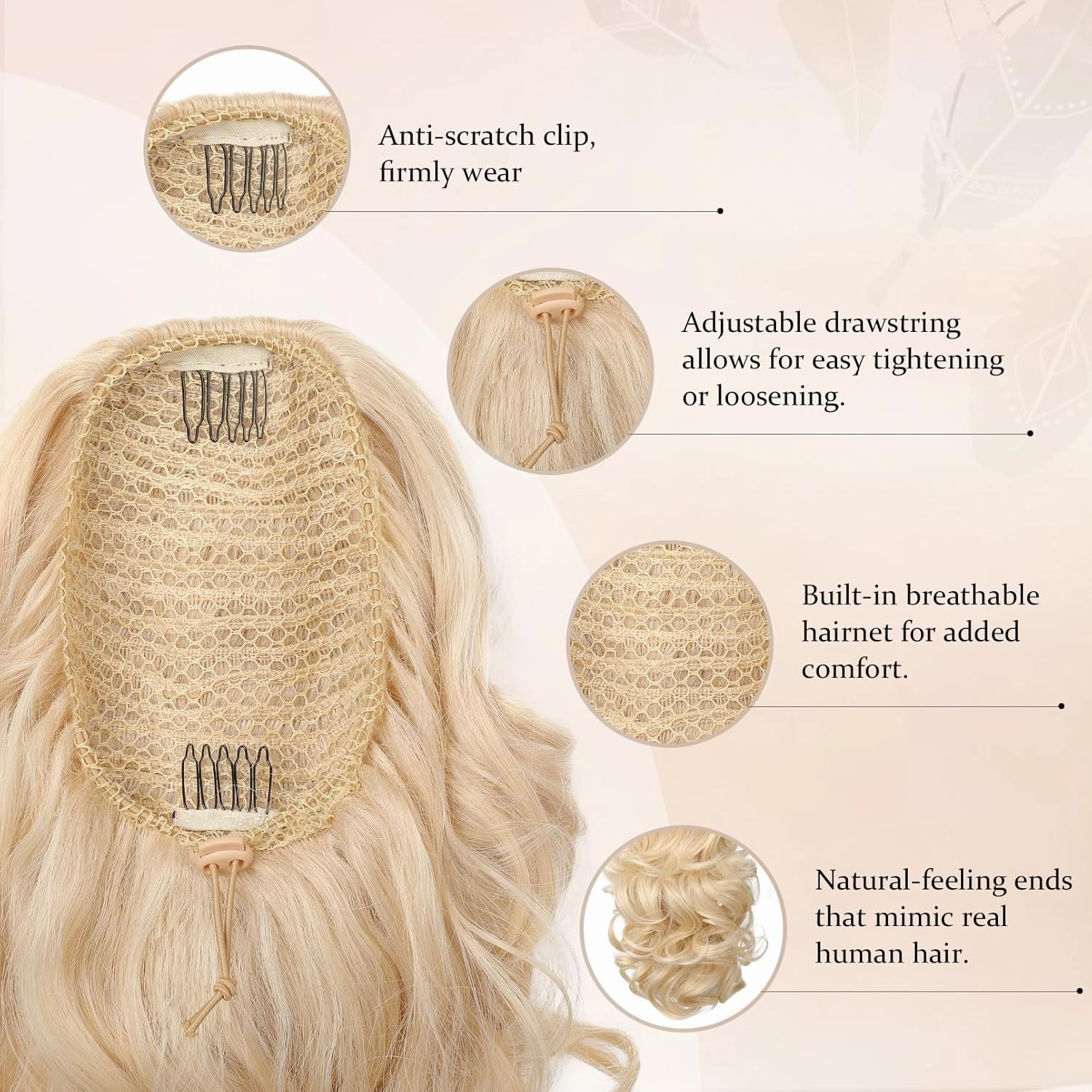 Flufymooz Ponytail Extension, 14 Inch Short Drawstring Ponytail Hair Extension for Women, Soft Synthetic Pony Tails Hairpiece for Women Medium Blonde with Highlights