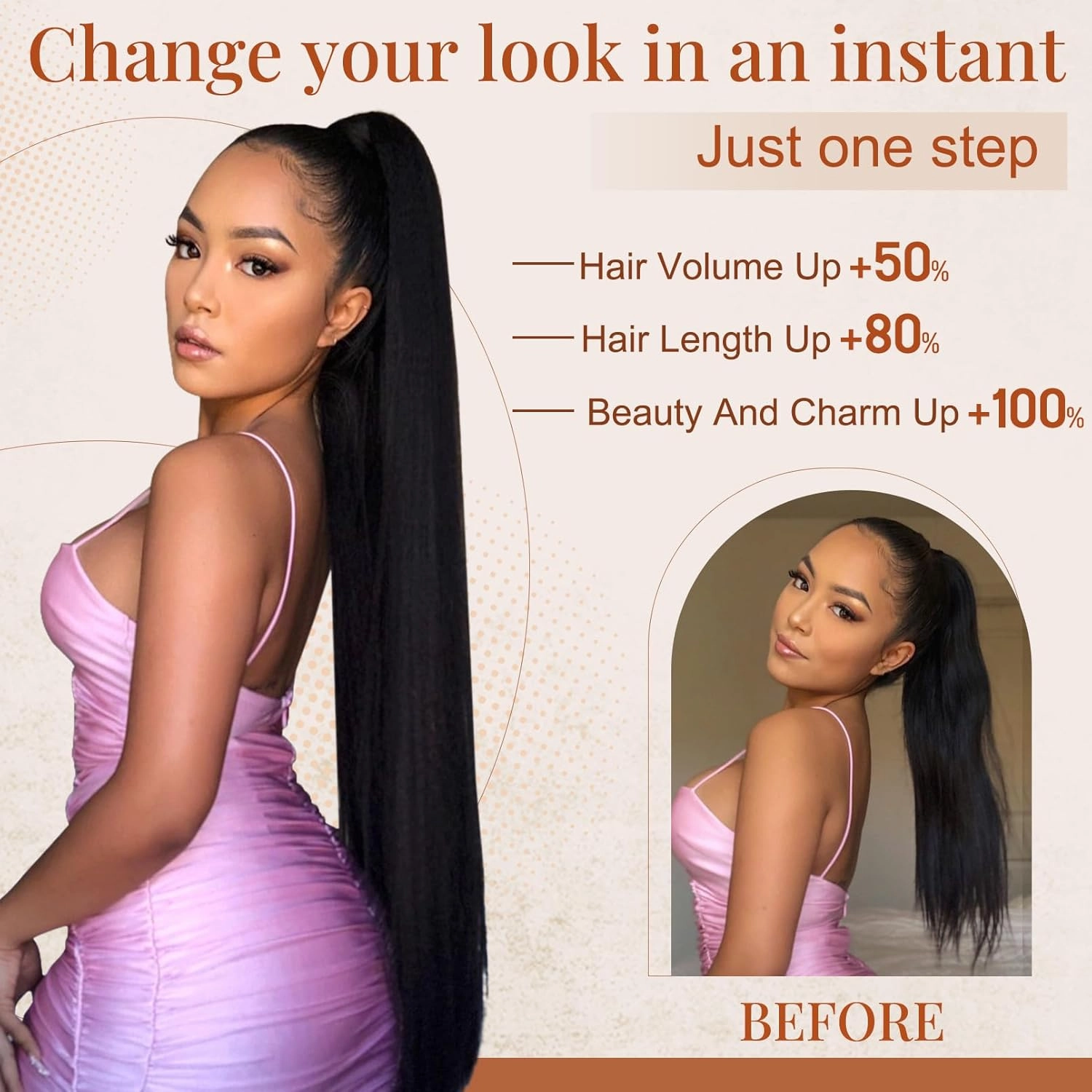 Flufymooz ponytail extension, 26 Inch Long Straight Drawstring Ponytail Synthetic Hairpieces Fake Pony Tails Natural Soft Clip in Hair Extension Pony Tail for Women (Ash Brown with Blonde Highlights)
