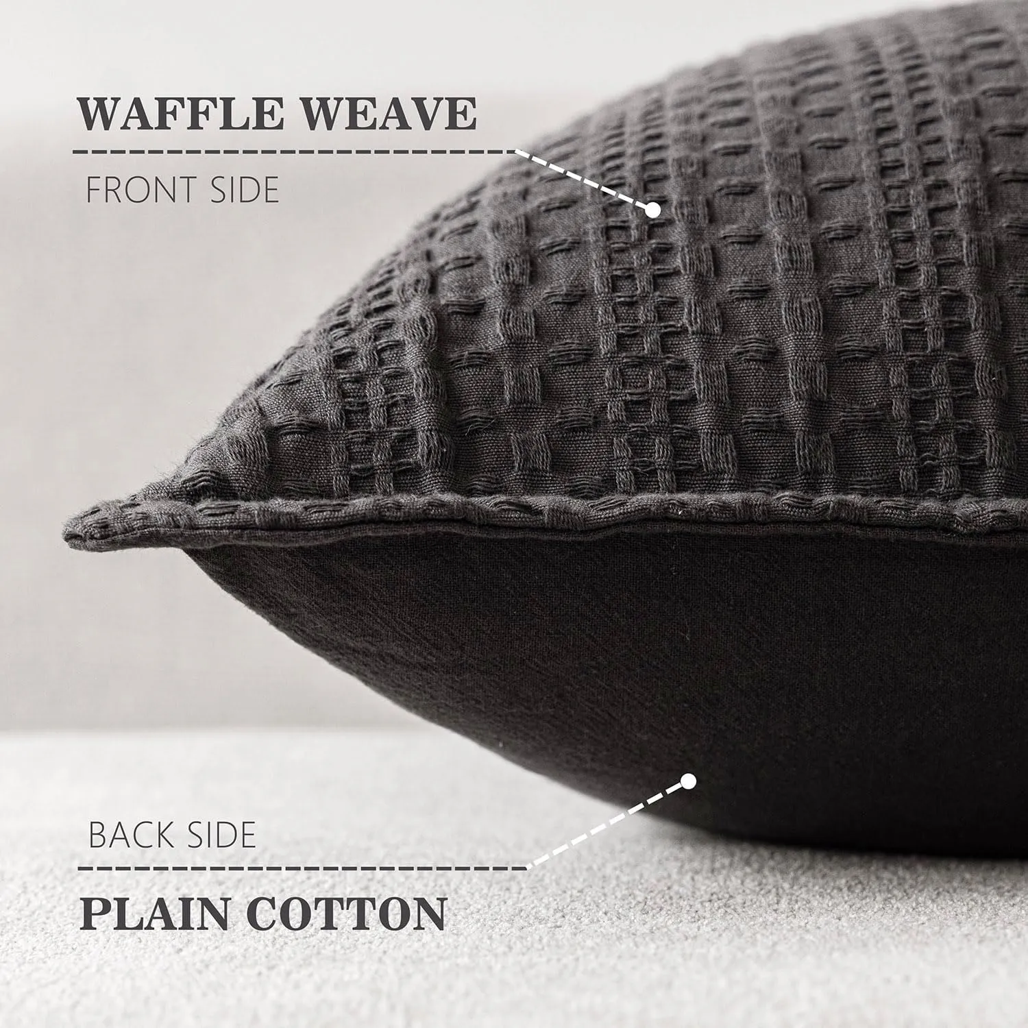 Foindtower Set of 2 Decorative Cotton Waffle Weave Throw Pillow Covers Euro Shams Cushion Covers Accent European Pillowcase for Bed Couch Sofa Bedroom Living Room Home Decor 18×18 Inch Dark Grey