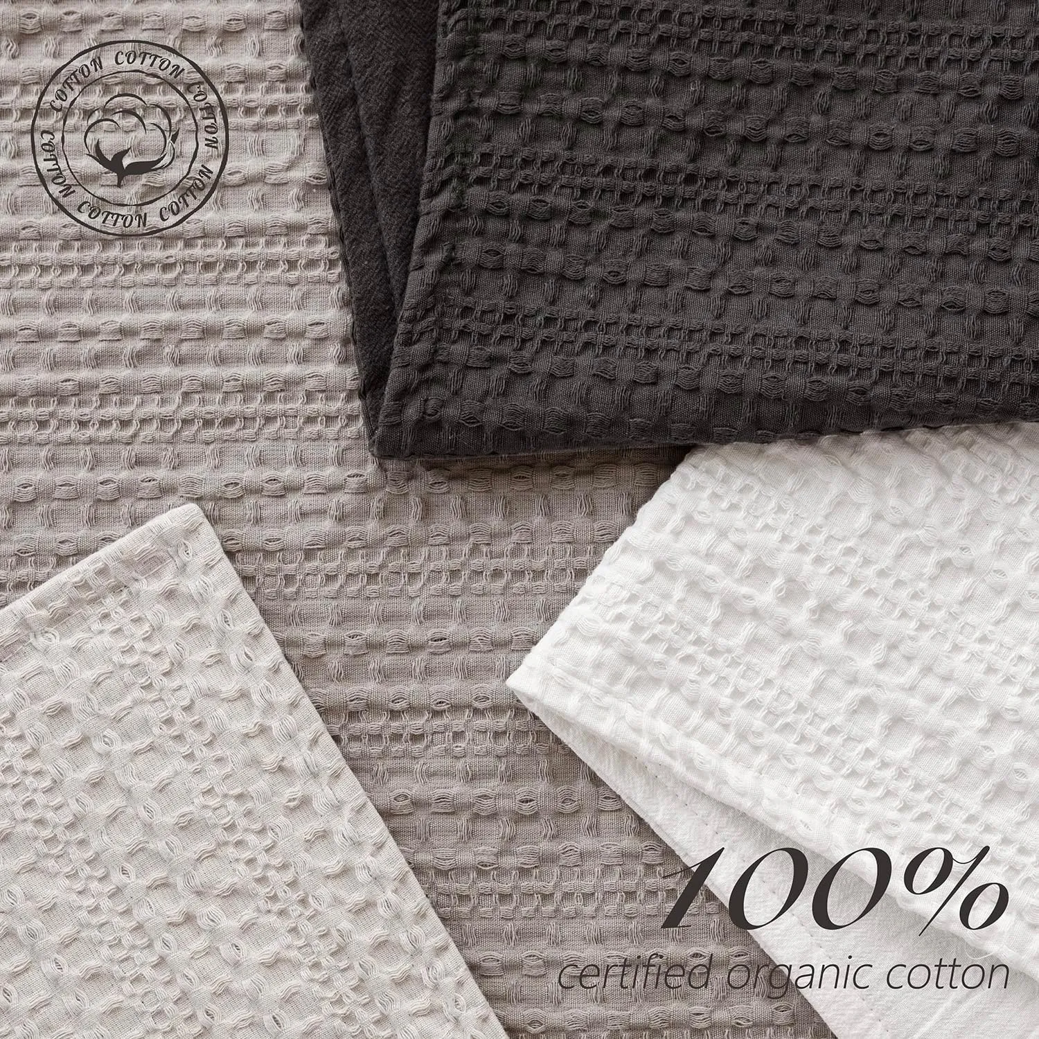 Foindtower Set of 2 Decorative Cotton Waffle Weave Throw Pillow Covers Euro Shams Cushion Covers Accent European Pillowcase for Bed Couch Sofa Bedroom Living Room Home Decor 18×18 Inch Dark Grey