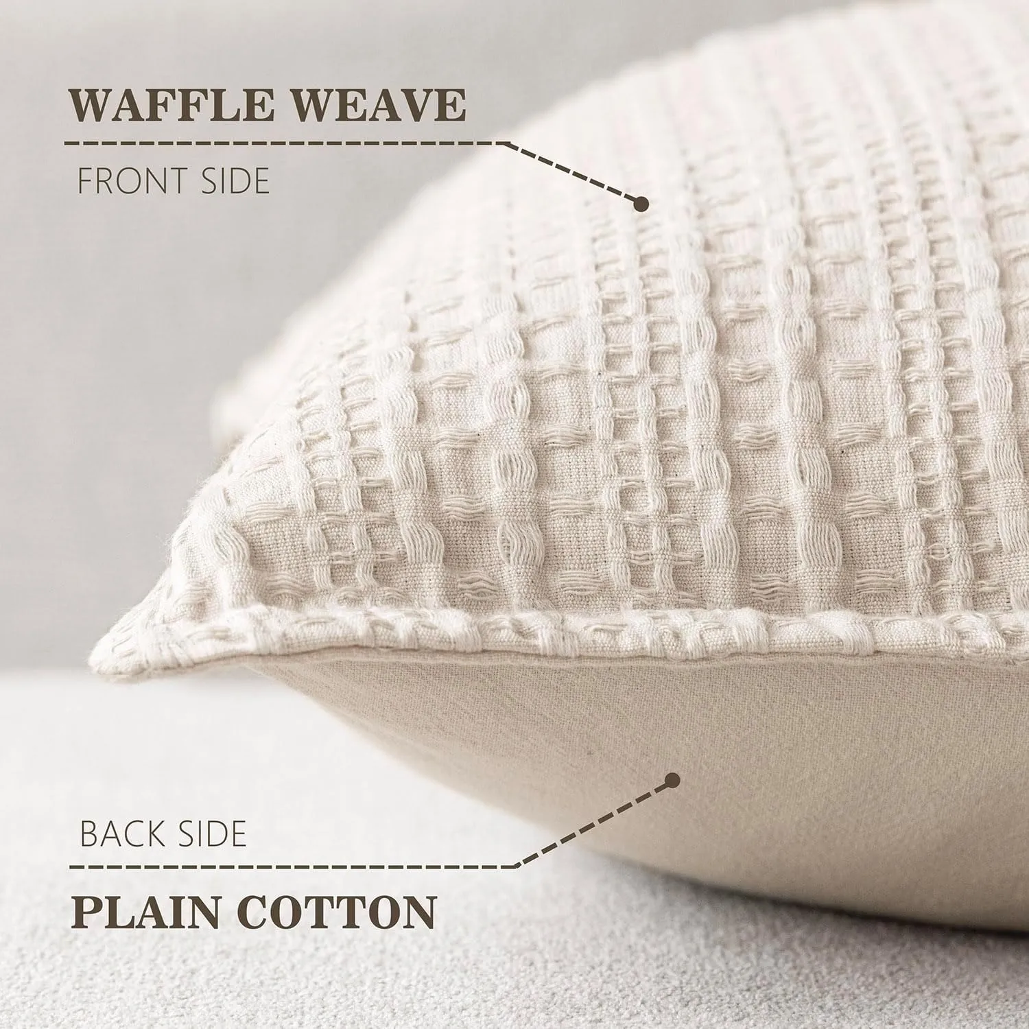 Foindtower Set of 2 Decorative Cotton Waffle Weave Throw Pillow Covers Euro Shams Cushion Covers Accent European Pillowcase for Bed Couch Sofa Bedroom Living Room Home Decor 18×18 Inch Natural Ivory