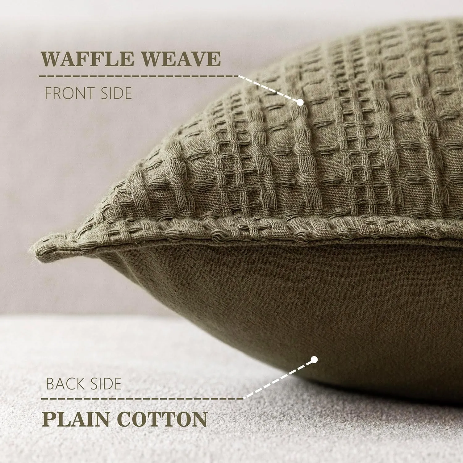 Foindtower Set of 2 Decorative Cotton Waffle Weave Throw Pillow Covers Euro Shams Cushion Covers Accent European Pillowcase for Bed Couch Sofa Bedroom Living Room Home Decor 18×18 Inch Olive Green