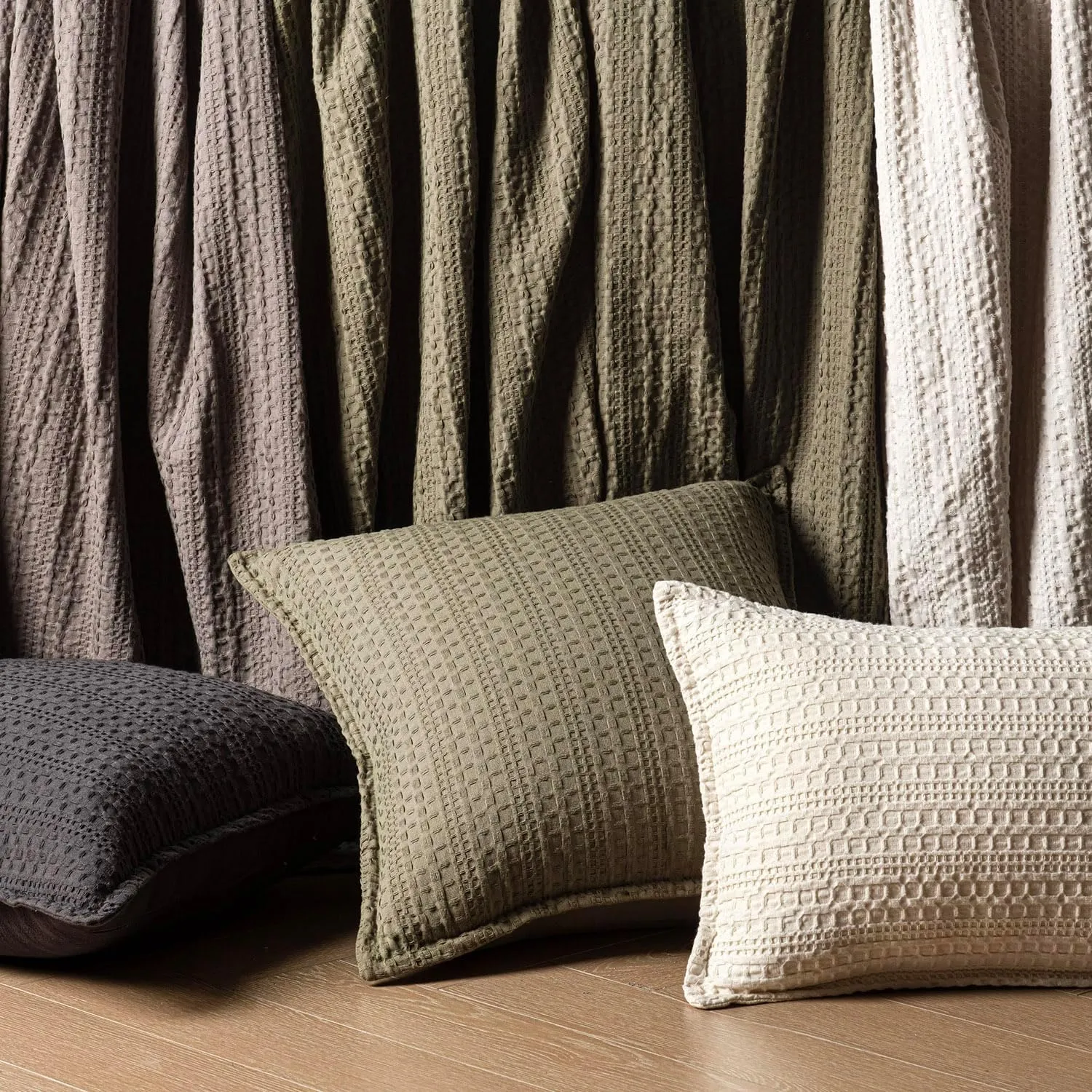 Foindtower Set of 2 Decorative Cotton Waffle Weave Throw Pillow Covers Euro Shams Cushion Covers Accent European Pillowcase for Bed Couch Sofa Bedroom Living Room Home Decor 18×18 Inch Olive Green