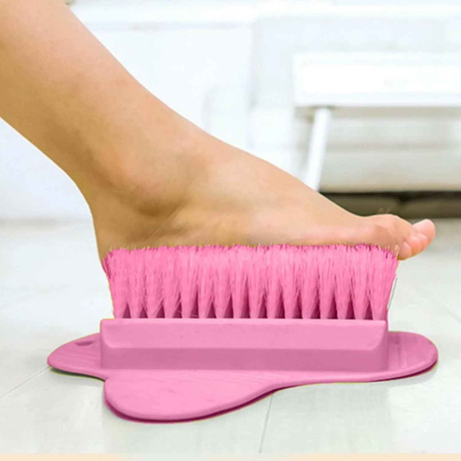 Foot Scrubber in Shower with Suction Cups, Lazy Foot Scrubbing Brush, Reusable Portable Foot Clean Massaging Tool for Men and Women Home, Travel Showering Exfoliating (Pink)
