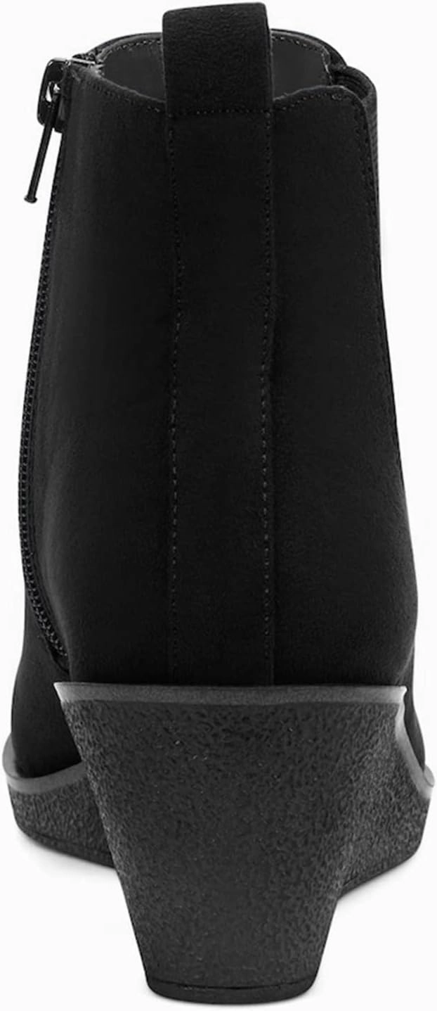 FOWT Women’s Classic Wedge Chelsea Boots Round Toe Ankle Booties Mid Heels Light Platform Short Bootie Suede Upper Side Zipper Winter Fall Warm Work Daily Shoes Size 4-16 US