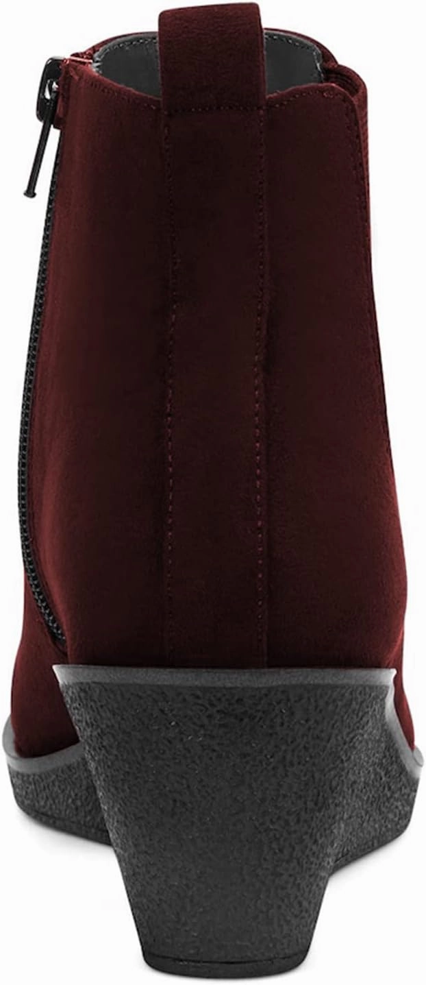 FOWT Women’s Classic Wedge Chelsea Boots Round Toe Ankle Booties Mid Heels Light Platform Short Bootie Suede Upper Side Zipper Winter Fall Warm Work Daily Shoes Size 4-16 US