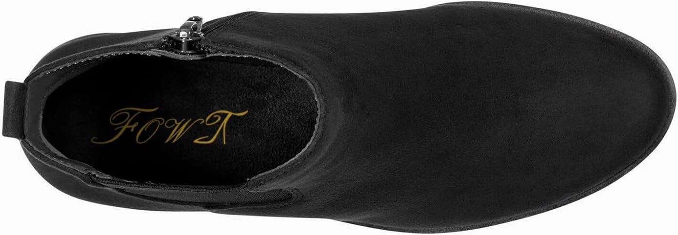 FOWT Women’s Classic Wedge Chelsea Boots Round Toe Ankle Booties Mid Heels Light Platform Short Bootie Suede Upper Side Zipper Winter Fall Warm Work Daily Shoes Size 4-16 US