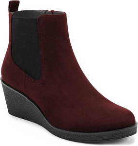 FOWT Women’s Classic Wedge Chelsea Boots Round Toe Ankle Booties Mid Heels Light Platform Short Bootie Suede Upper Side Zipper Winter Fall Warm Work Daily Shoes Size 4-16 US