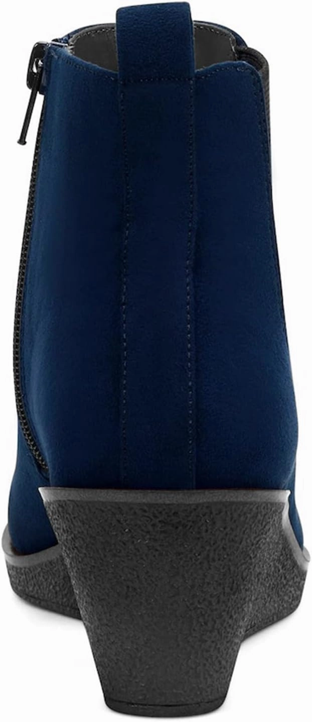 FOWT Women’s Classic Wedge Chelsea Boots Round Toe Ankle Booties Mid Heels Light Platform Short Bootie Suede Upper Side Zipper Winter Fall Warm Work Daily Shoes Size 4-16 US
