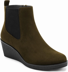 FOWT Women’s Classic Wedge Chelsea Boots Round Toe Ankle Booties Mid Heels Light Platform Short Bootie Suede Upper Side Zipper Winter Fall Warm Work Daily Shoes Size 4-16 US