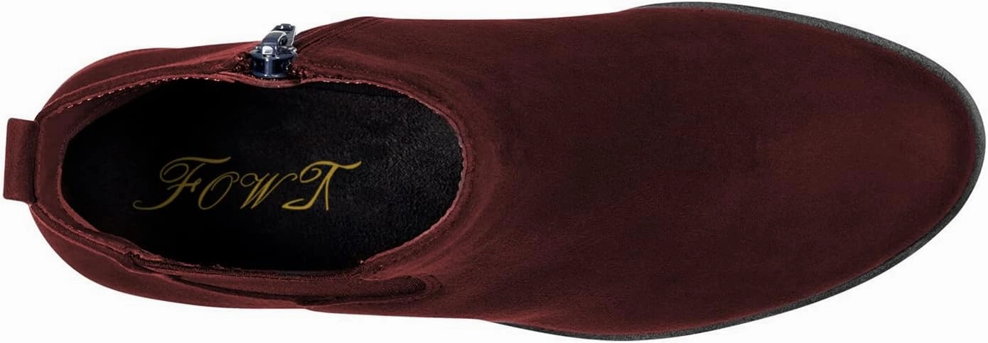 FOWT Women’s Classic Wedge Chelsea Boots Round Toe Ankle Booties Mid Heels Light Platform Short Bootie Suede Upper Side Zipper Winter Fall Warm Work Daily Shoes Size 4-16 US