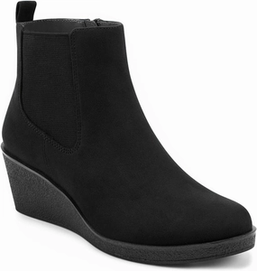 FOWT Women’s Classic Wedge Chelsea Boots Round Toe Ankle Booties Mid Heels Light Platform Short Bootie Suede Upper Side Zipper Winter Fall Warm Work Daily Shoes Size 4-16 US