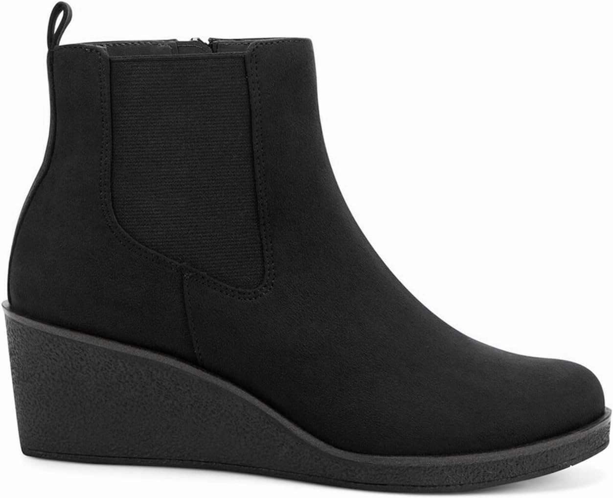 FOWT Women’s Classic Wedge Chelsea Boots Round Toe Ankle Booties Mid Heels Light Platform Short Bootie Suede Upper Side Zipper Winter Fall Warm Work Daily Shoes Size 4-16 US