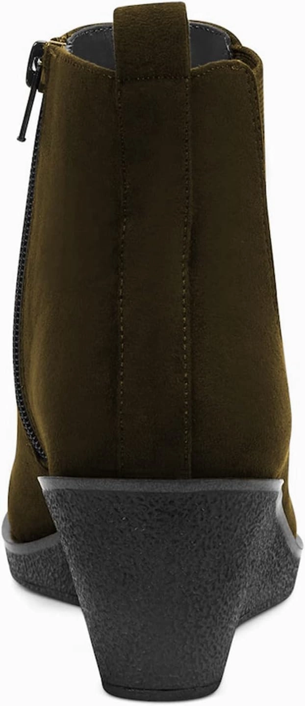 FOWT Women’s Classic Wedge Chelsea Boots Round Toe Ankle Booties Mid Heels Light Platform Short Bootie Suede Upper Side Zipper Winter Fall Warm Work Daily Shoes Size 4-16 US
