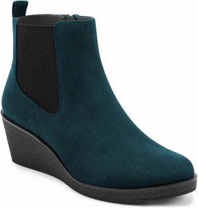 FOWT Women’s Classic Wedge Chelsea Boots Round Toe Ankle Booties Mid Heels Light Platform Short Bootie Suede Upper Side Zipper Winter Fall Warm Work Daily Shoes Size 4-16 US