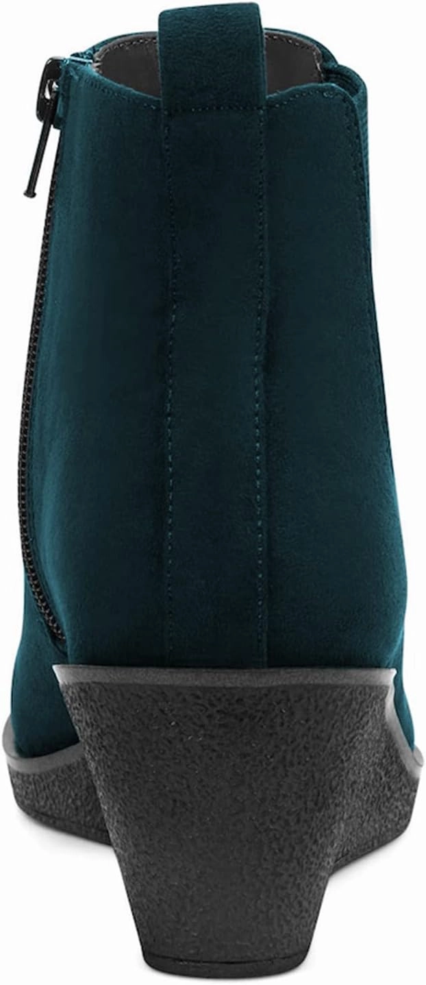 FOWT Women’s Classic Wedge Chelsea Boots Round Toe Ankle Booties Mid Heels Light Platform Short Bootie Suede Upper Side Zipper Winter Fall Warm Work Daily Shoes Size 4-16 US