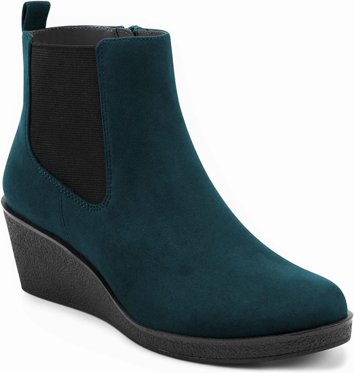 FOWT Women’s Classic Wedge Chelsea Boots Round Toe Ankle Booties Mid Heels Light Platform Short Bootie Suede Upper Side Zipper Winter Fall Warm Work Daily Shoes Size 4-16 US