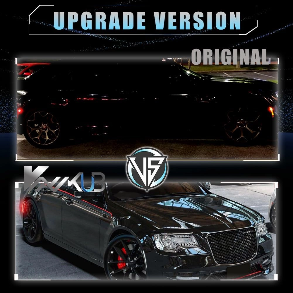 Front & Rear LED Side Marker Lights for Chrysler 300 2015-2024, 300 Smoked Lens Side Bumper Marker Lights, Chrysler White & Red LED Turn Signal Lamps, 4 PCS