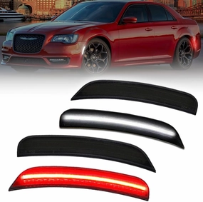 Front & Rear LED Side Marker Lights for Chrysler 300 2015-2024, 300 Smoked Lens Side Bumper Marker Lights, Chrysler White & Red LED Turn Signal Lamps, 4 PCS
