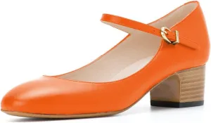 FSJ Women Mary Jane Stacked Block Heels Vintage Pumps Retro Round Toe Shoe for Comfort Size 4-15 US