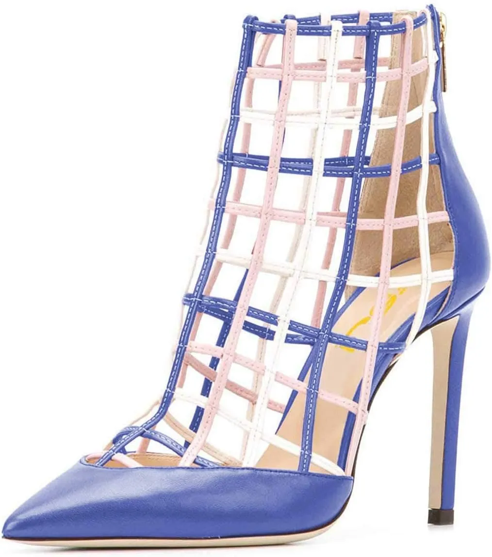 FSJ Women's Sexy Caged Cutout Pointed Toe Ankle Boots Stiletto High Heels Pumps Party Shoes 4-15 US