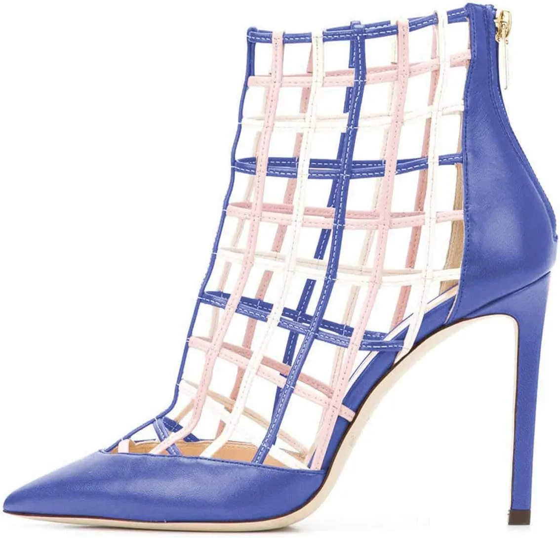 FSJ Women's Sexy Caged Cutout Pointed Toe Ankle Boots Stiletto High Heels Pumps Party Shoes 4-15 US