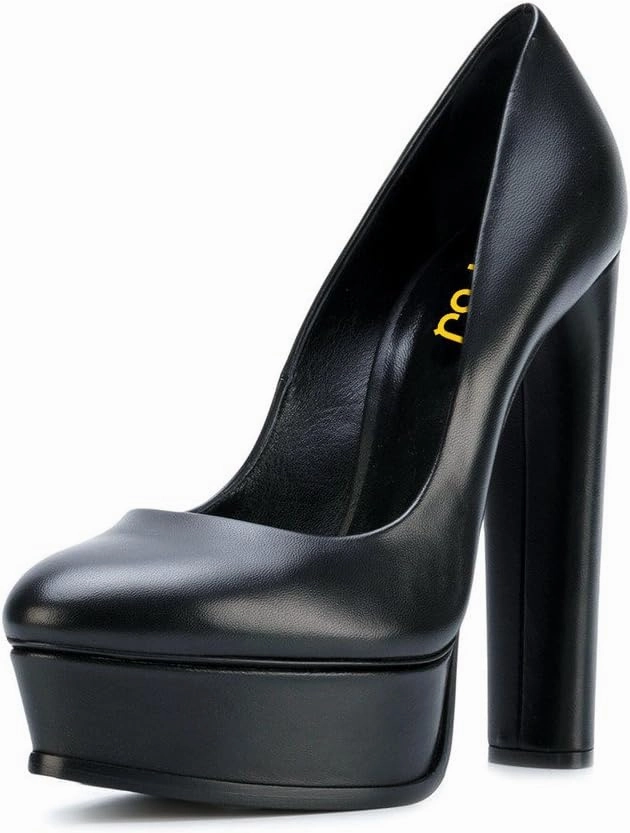 FSJ Women Classic Chunky High Heels Pumps Platform Closed Toe Sexy Slip On Ladies Shoes Size 4-15 US