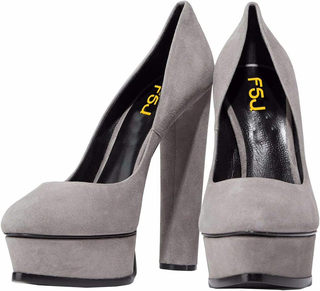 FSJ Women Classic Chunky High Heels Pumps Platform Closed Toe Sexy Slip On Ladies Shoes Size 4-15 US