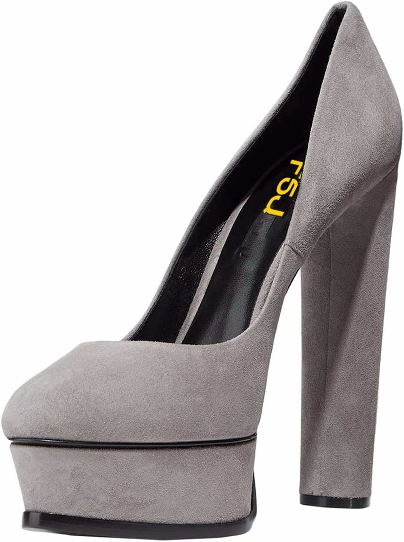 FSJ Women Classic Chunky High Heels Pumps Platform Closed Toe Sexy Slip On Ladies Shoes Size 4-15 US