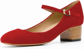 FSJ Women Mary Jane Stacked Block Heels Vintage Pumps Retro Round Toe Shoe for Comfort Size 4-15 US