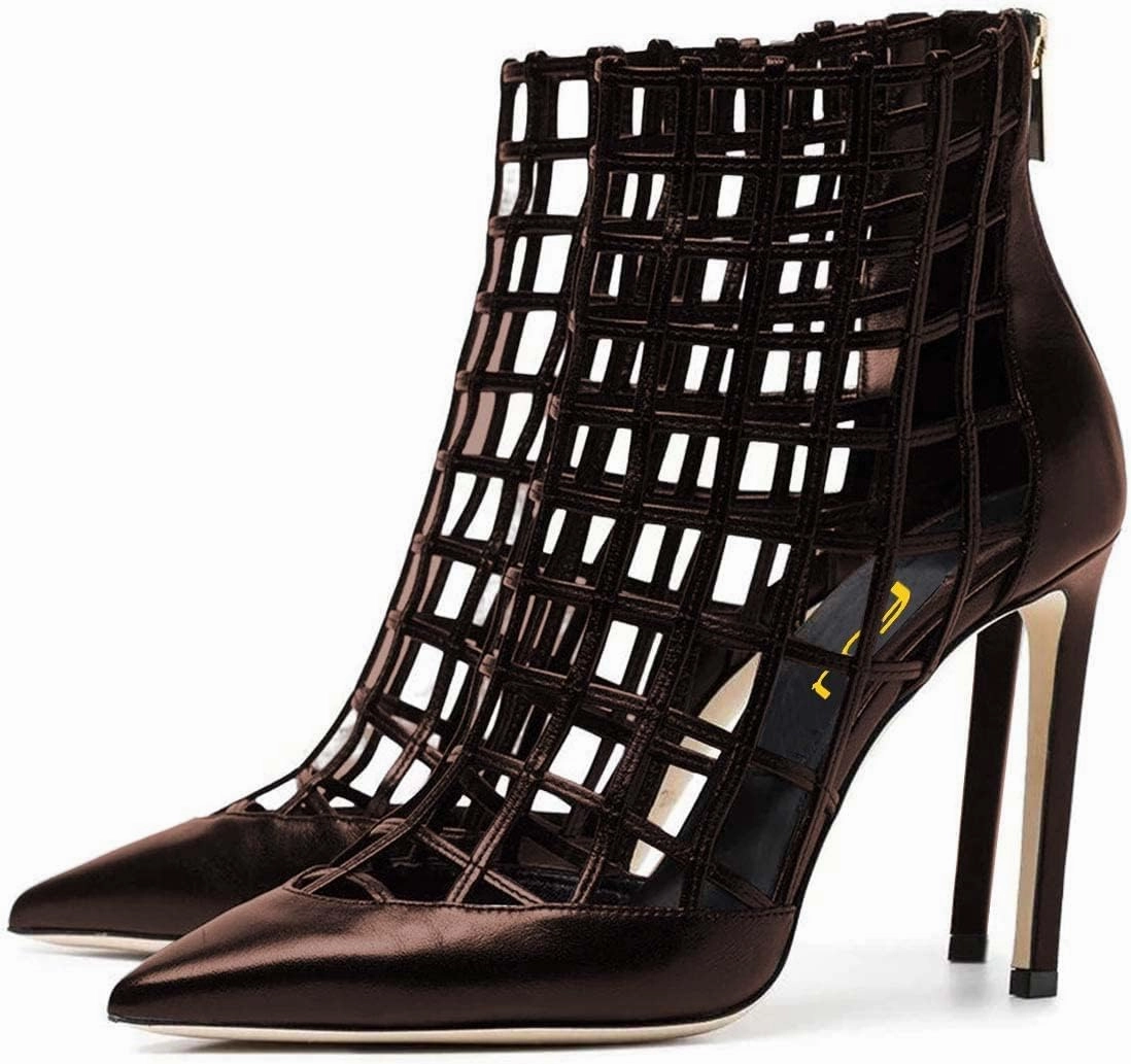 FSJ Women's Sexy Caged Cutout Pointed Toe Ankle Boots Stiletto High Heels Pumps Party Shoes 4-15 US