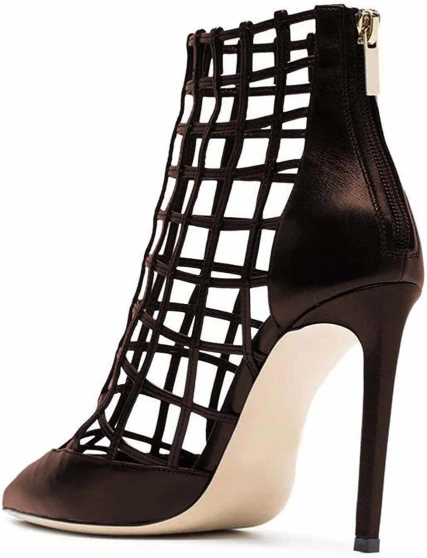 FSJ Women's Sexy Caged Cutout Pointed Toe Ankle Boots Stiletto High Heels Pumps Party Shoes 4-15 US
