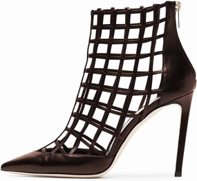 FSJ Women's Sexy Caged Cutout Pointed Toe Ankle Boots Stiletto High Heels Pumps Party Shoes 4-15 US