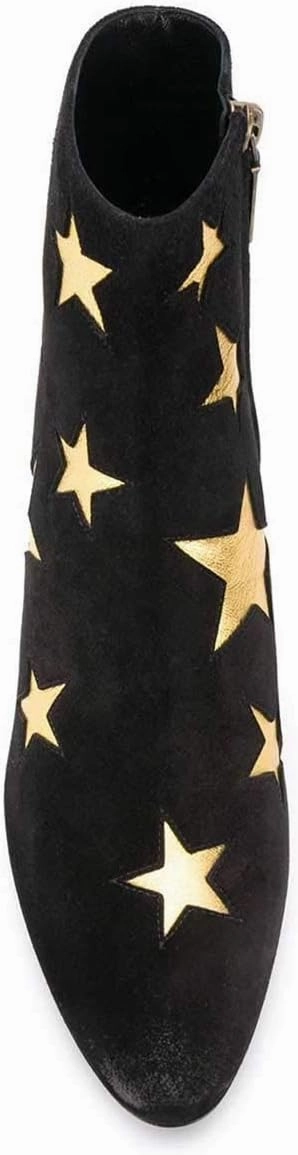 FSJ Women Western Square Toe Dressy Ankle Boot Gold Star Block Heel Faux Suede Zipper Short Bootie Size 4-15 US