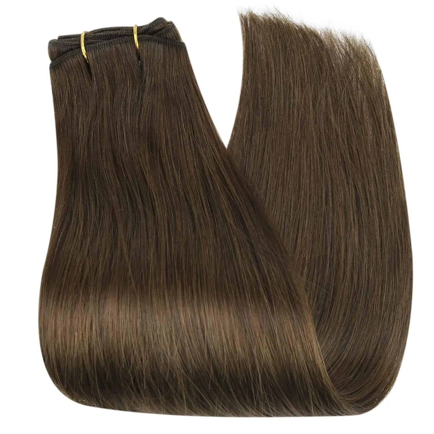 Full Shine 22 Inch Human Hair Weft Extensions Sew In Hair Extensions Real Hair For Thick Hair Color Medium Brown Hair Weft Straight Human Hair Bundels Double Weft Extensions 105G