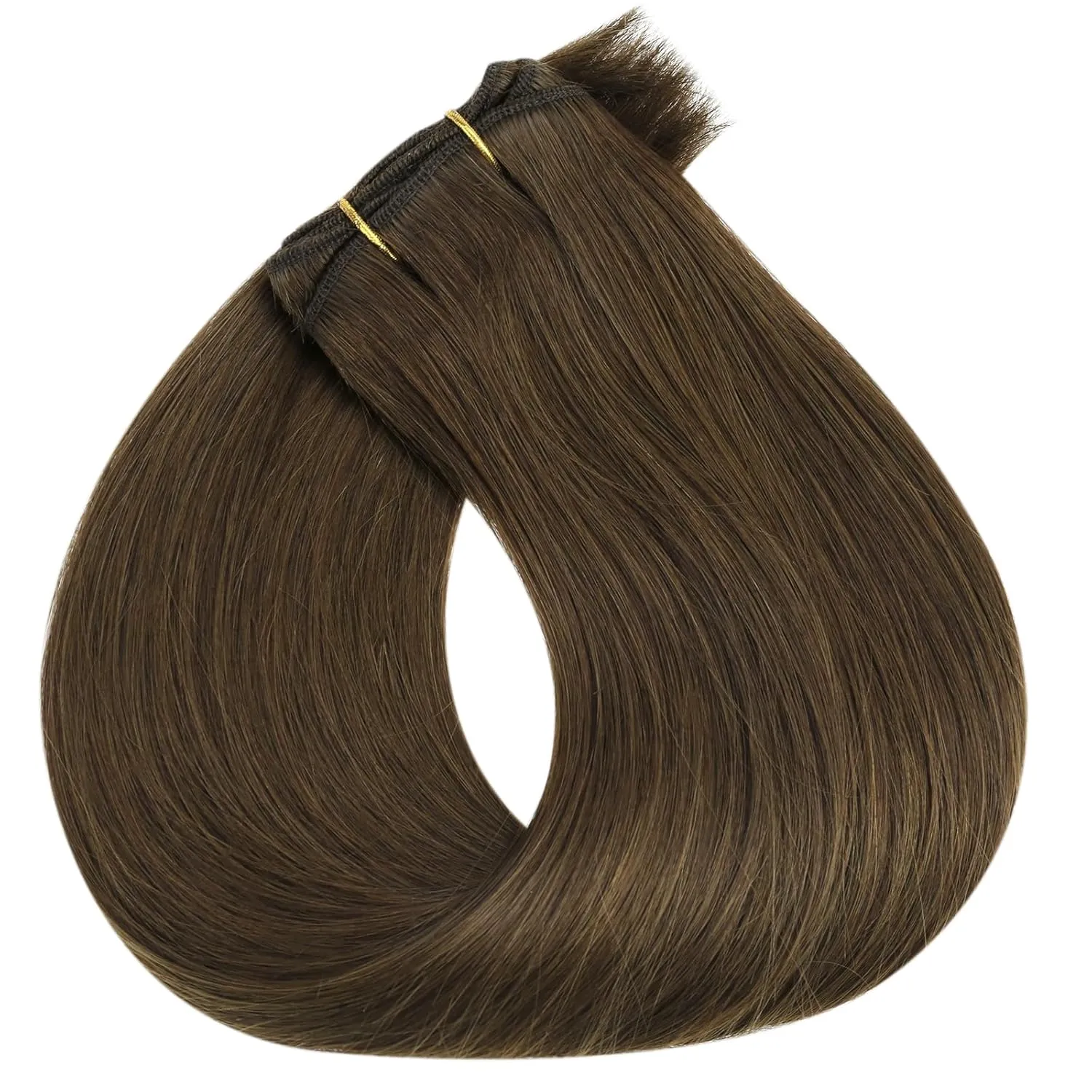 Full Shine 22 Inch Human Hair Weft Extensions Sew In Hair Extensions Real Hair For Thick Hair Color Medium Brown Hair Weft Straight Human Hair Bundels Double Weft Extensions 105G