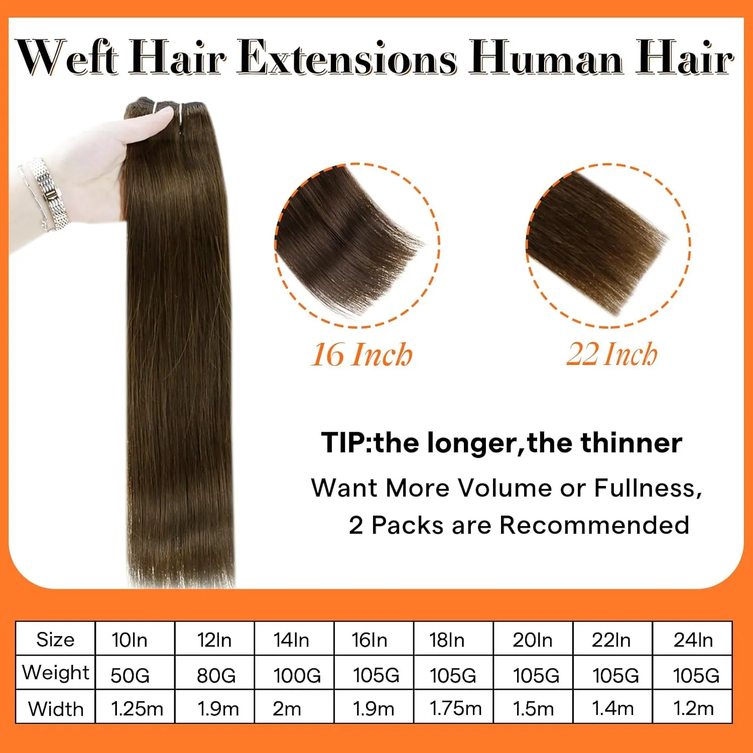 Full Shine 22 Inch Human Hair Weft Extensions Sew In Hair Extensions Real Hair For Thick Hair Color Medium Brown Hair Weft Straight Human Hair Bundels Double Weft Extensions 105G