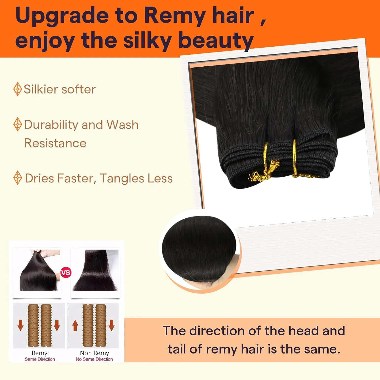 Full Shine Natural Black Weft Hair Extensions Human Hair Full Head Sew in Human Hair Extensions Black Weft Human Hair Bundles Sew in Extensions Black For Women 18inch 105g