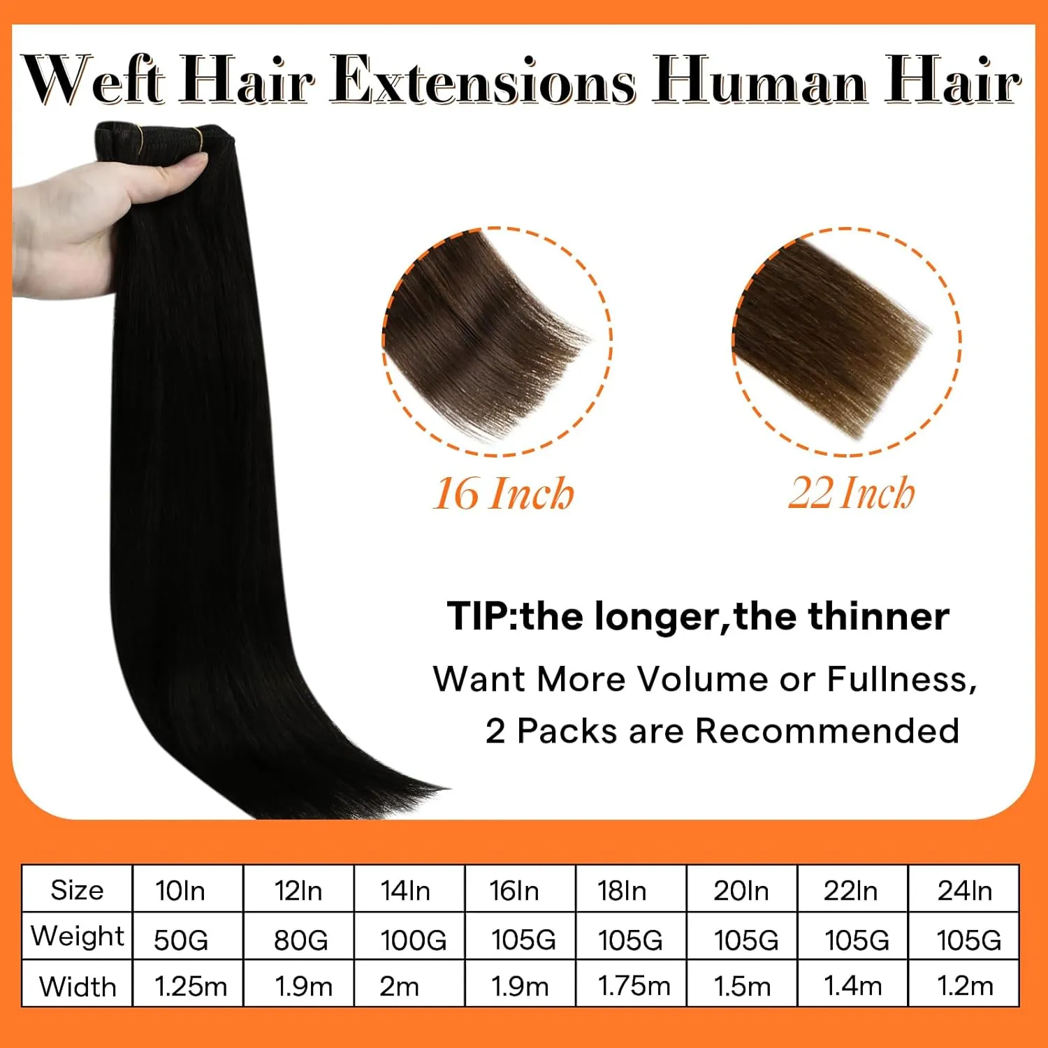 Full Shine Natural Black Weft Hair Extensions Human Hair Full Head Sew in Human Hair Extensions Black Weft Human Hair Bundles Sew in Extensions Black For Women 18inch 105g
