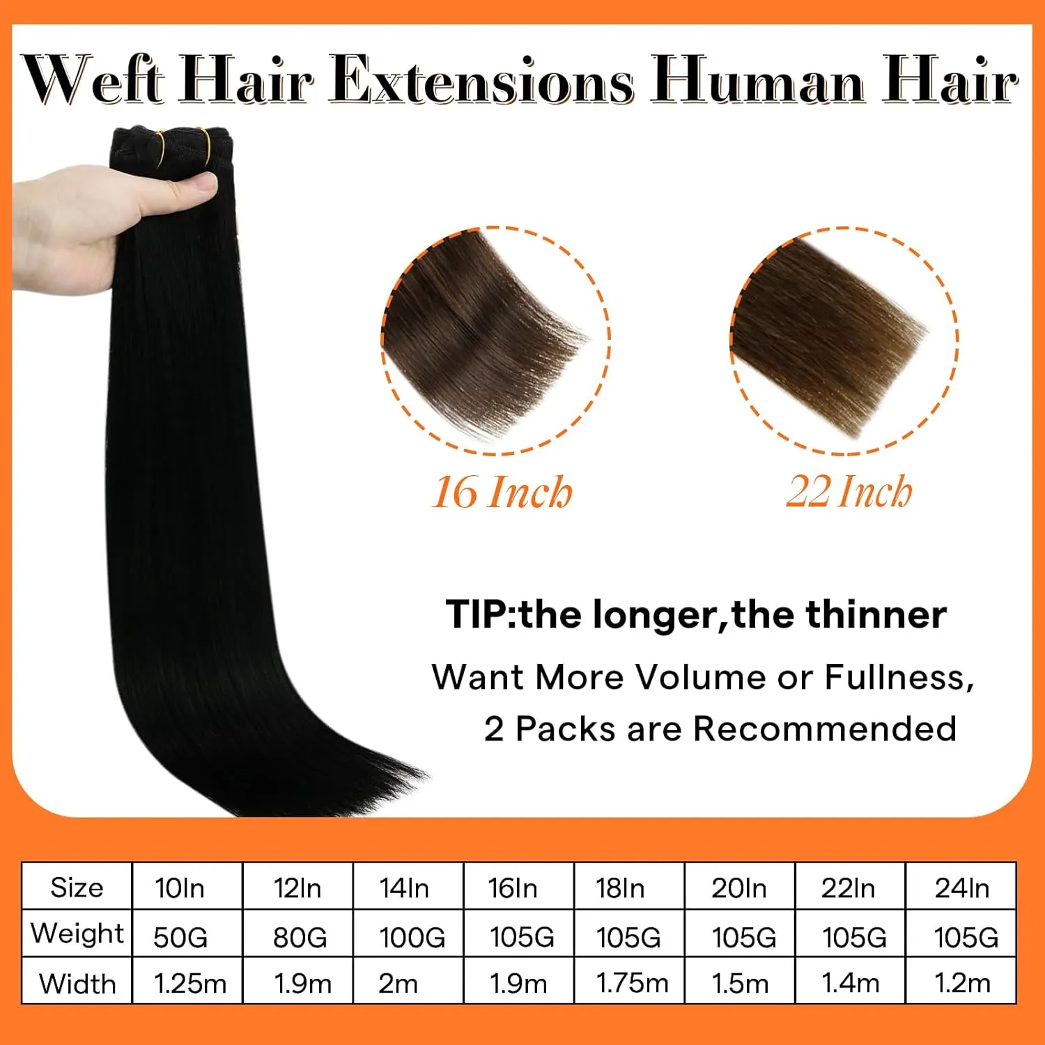 Full Shine Sew In Hair Extensions Real Human Hair Black Weft Hair Extensions Human Hair Sew In Extensions Double Weft Color Jet Black Human Hair Bundles 22Inch 105G