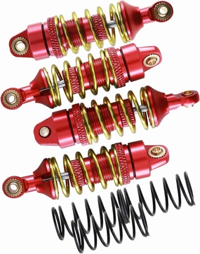 Full Aluminum Big Bore RC Shocks Absorber Damper Upgrades Part for 1/16E-Revo/Mini Slash/Mini Summit,Front Rear Assembled Full Metal Shocks,4PCS Red