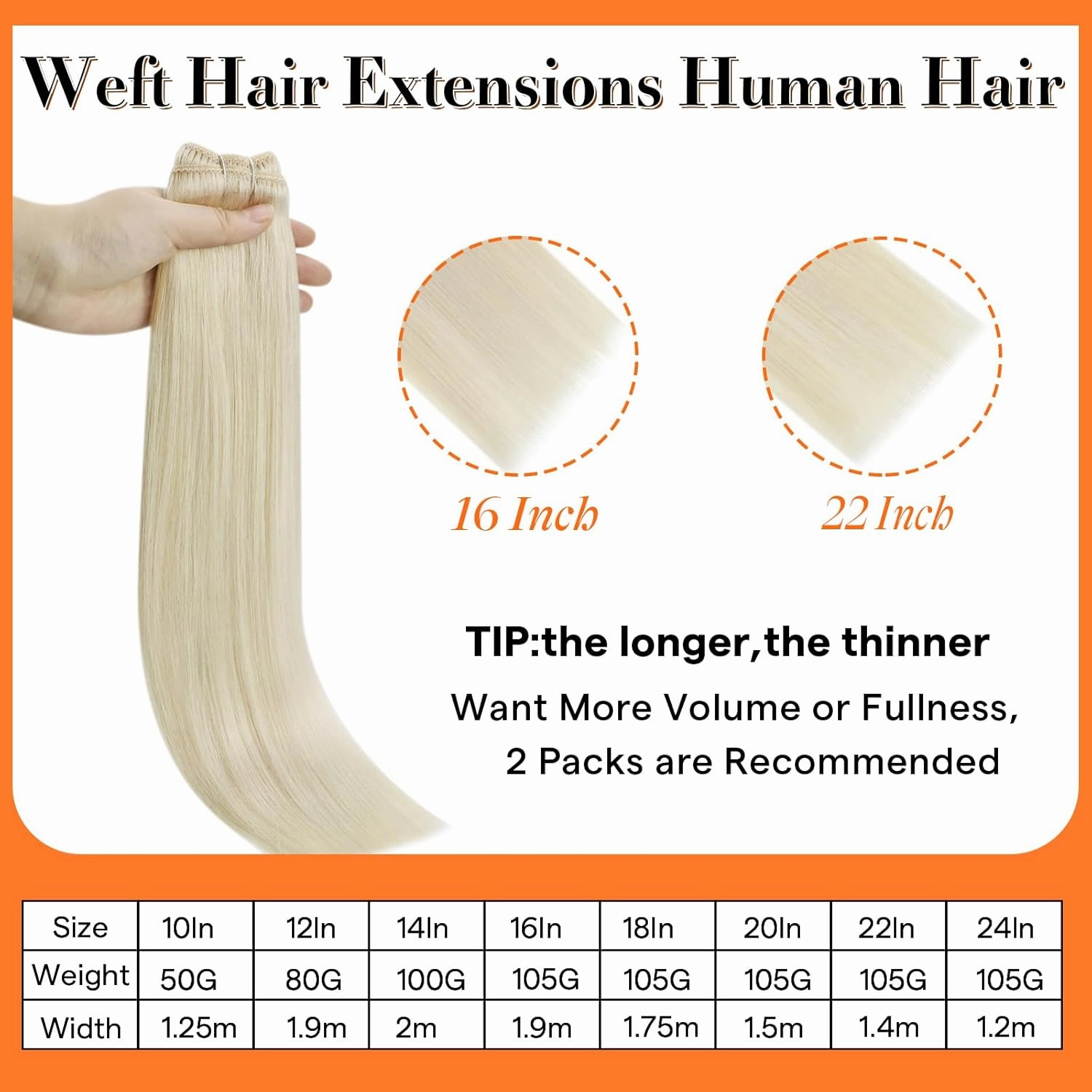 Full Shine 18 Inch Weft Hair Extensions Human Hair Sew In Hair Extensions Color White Blonde Straight Remy Hair Extensions Sew In Human Hair Extensions Straight Hair Extensions For Women 105G