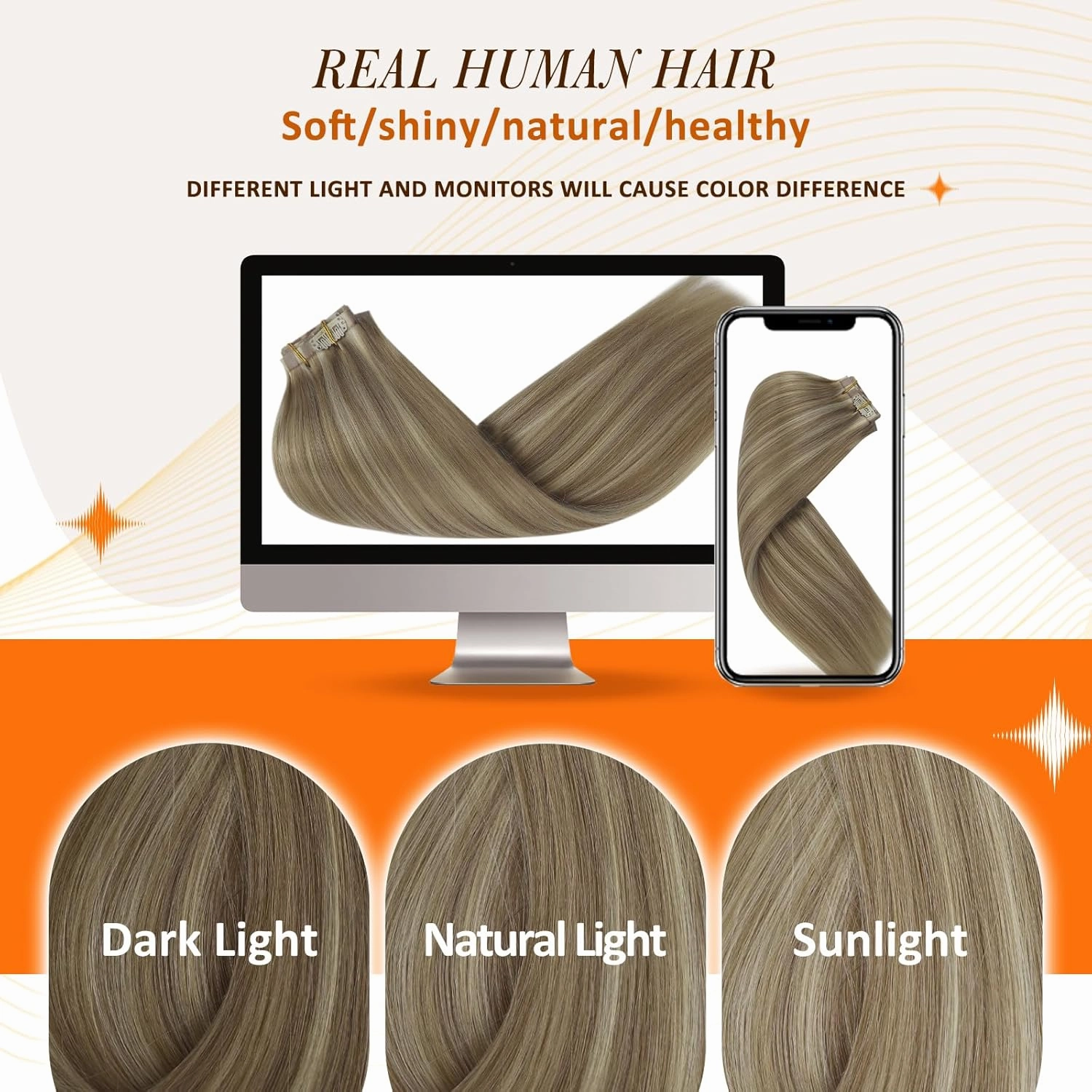 Full Shine Clip in Blonde Hair Extensions Highlights Human Hair Golden Blonde Mix 22 Blonde Real Remy Hair Clip in Extensions Invisible Hairpiece for Women 8Pcs/120Grams 22 Inch Pu Clip ins