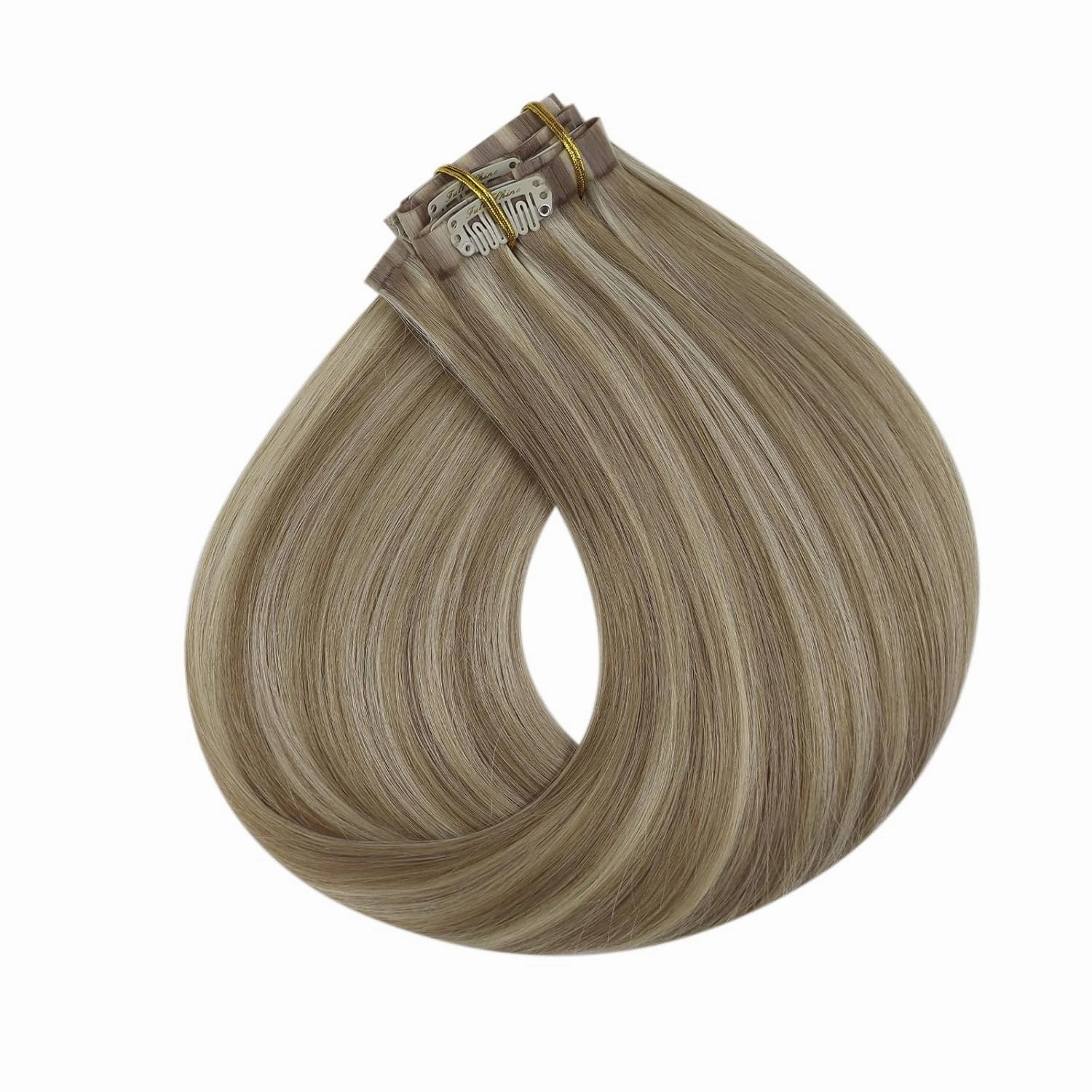 Full Shine Clip in Blonde Hair Extensions Highlights Human Hair Golden Blonde Mix 22 Blonde Real Remy Hair Clip in Extensions Invisible Hairpiece for Women 8Pcs/120Grams 22 Inch Pu Clip ins