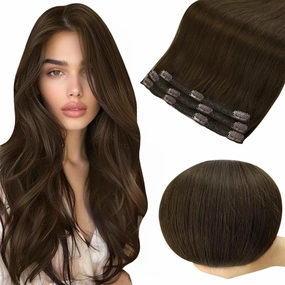 Full Shine Clip in Hair Extensions 10 Inch Human Hair Clip in Extensions Dark Brown Real Hair Clip in Extensions Double Weft Natural Hair Clip in Hair Soft Straight 3Pcs For Short Hair 60 Grams
